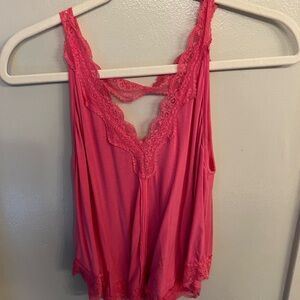 POL Pink Lace Trim Blouse